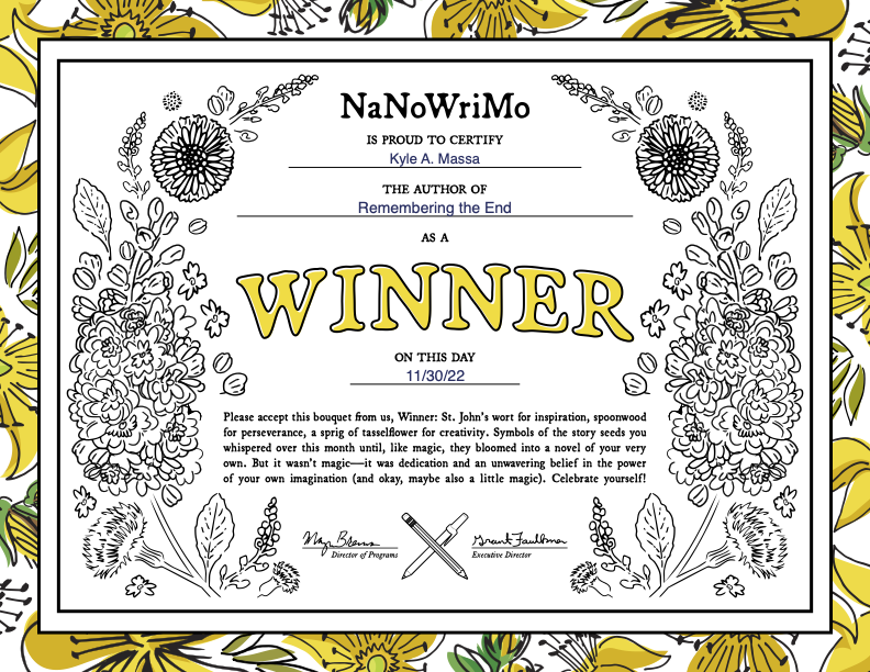 My NaNoWriMo 2022 Certificate