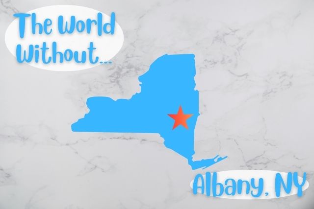 Albany marked on a map of New York State.